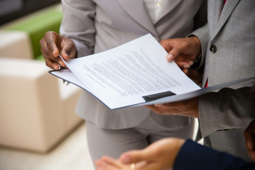 Lawyer explaining the law to a client.