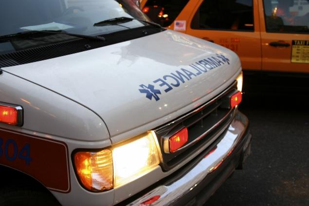 Ambulance transporting injured person to the hospital.