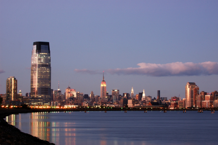 New York city view from Liberty State Park at night